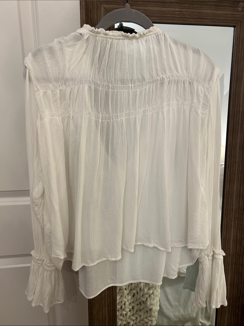Free People Women's White Ruffled Long-Sleeve Blouse